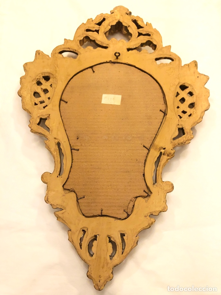Antig&uuml;edades: Espejo cornucopia 55 cm de madera tallada y dorada pan de oro - Foto 6