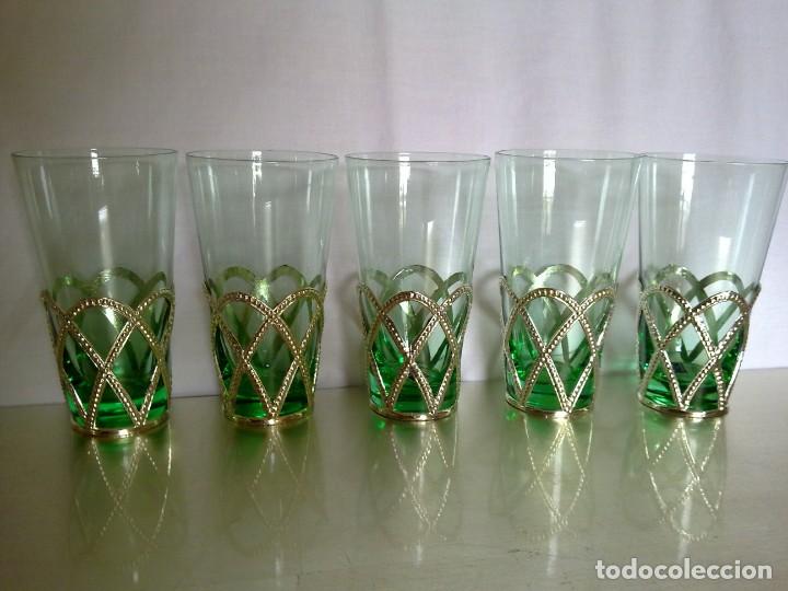 Antiquit&eacute;s: VASOS DE CRISTAL SOPLADO VERDES ENCAMISADOS JAPOM