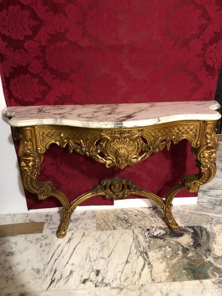 Antig&uuml;edades: MAGNIFICA CONSOLA EN ORO Y MARMOL - Foto 1