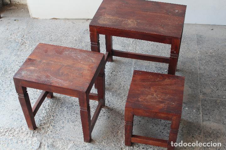 Antig&uuml;edades: set 3 mesas de madera maciza - Foto 7