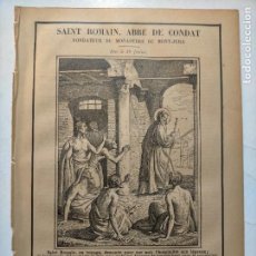 Antigüedades: GRABADO RELIGIOSO 1890 - 1900 - VIDA DEL SANTO DIA SANTORAL - SAINT SAN ROMANIN ROMAN ABBE DE CONDAT