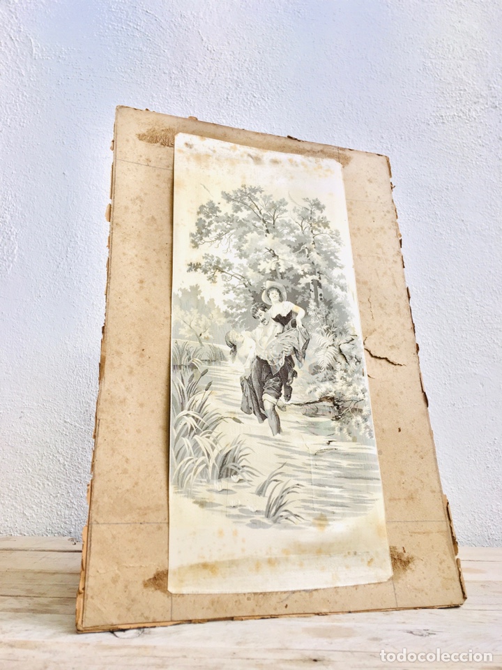 Antiguidades: LAMINA ANTIGUA DE TELA SOBRE CARTON ESCENA CAMPESTRE CUADRO FRANC&Eacute;S