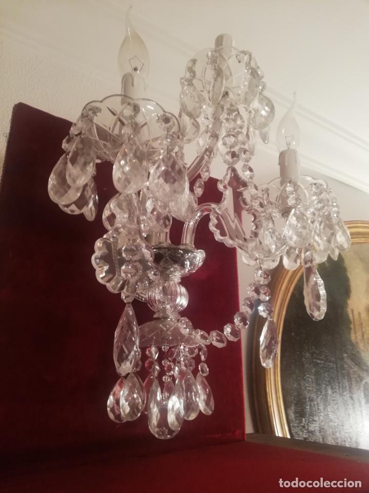 Antig&uuml;edades: APLIQUE DE TRES LUCES DE CRISTAL - Foto 6