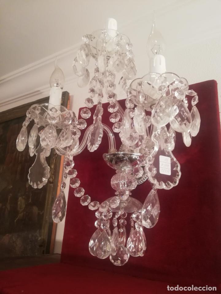 Antig&uuml;edades: APLIQUE DE TRES LUCES DE CRISTAL - Foto 8