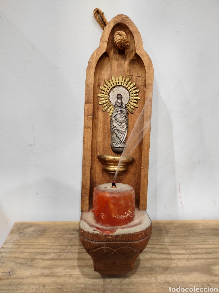 Antig&uuml;edades: Benditera con virgen y vela, 36cm - Foto 2