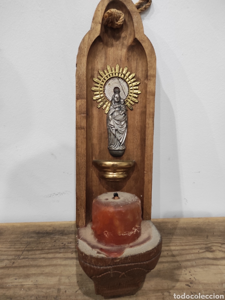Antig&uuml;edades: Benditera con virgen y vela, 36cm - Foto 3