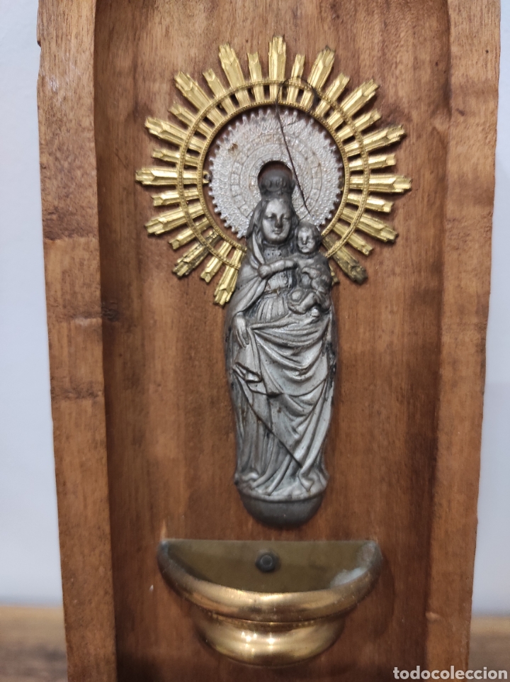 Antig&uuml;edades: Benditera con virgen y vela, 36cm - Foto 6