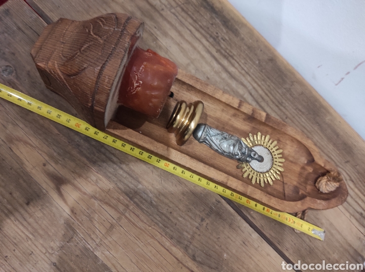 Antig&uuml;edades: Benditera con virgen y vela, 36cm - Foto 7