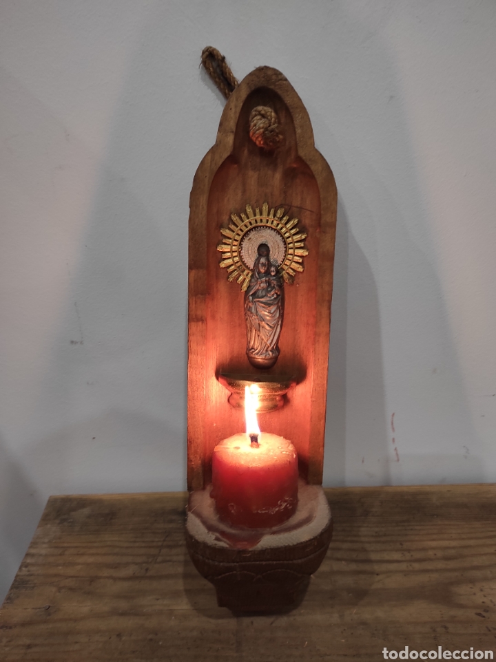 Antig&uuml;edades: Benditera con virgen y vela, 36cm - Foto 1