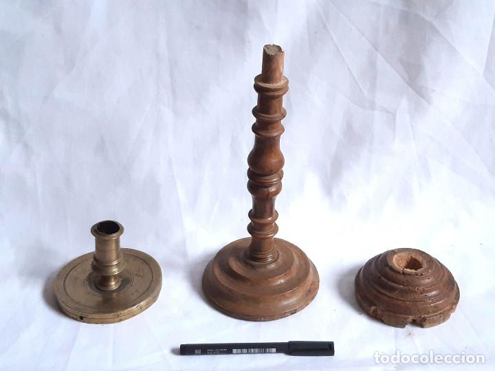 Antig&uuml;edades: Candelabro en madera y bronce. Siglo XVII. - Foto 6