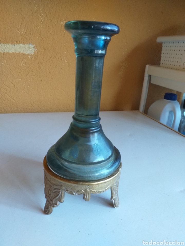 Antig&uuml;edades: PORTA VELAS DE CRISTAL MAS SOPORTE