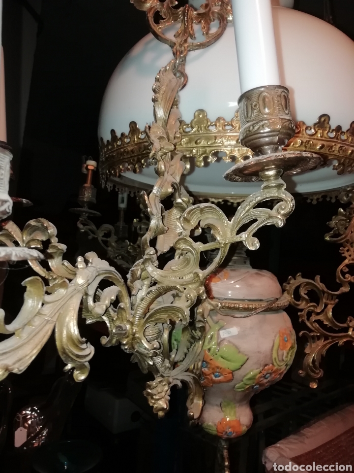 Antig&uuml;edades: QUINQUE DE BRONCE Y OPALINA S XIX - Foto 3
