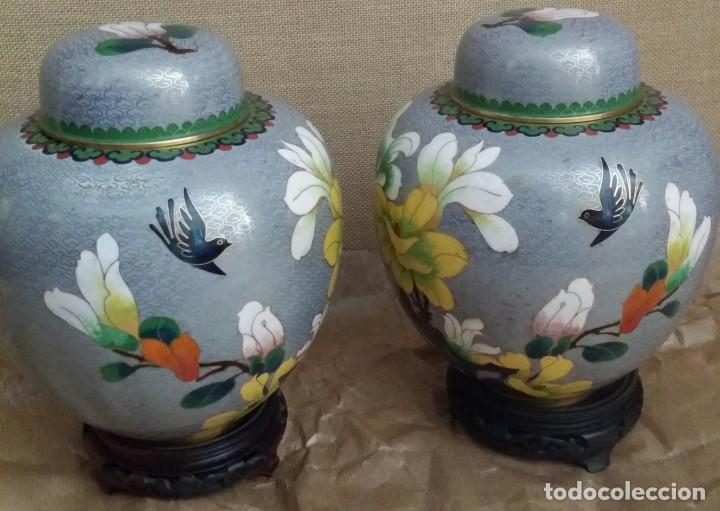Antig&uuml;edades: JARRONES DE ESMALTE CLOISONNE MED. S. XX - Foto 9