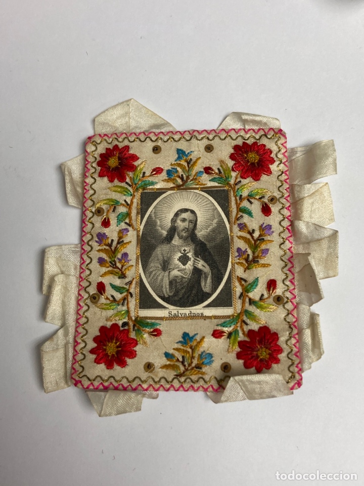 Antig&uuml;edades: Escapulario SAGRADO CORAZ&Oacute;N DE JES&Uacute;S CIRCA XIX - Foto 1
