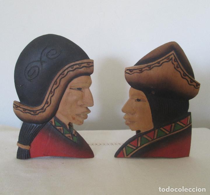 pareja de indígenas tallados a mano en madera l - Compra venta en  todocoleccion