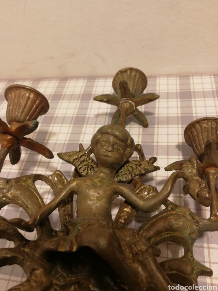 Antig&uuml;edades: CANDELABRO BRONCE TRES BRAZO - Foto 2