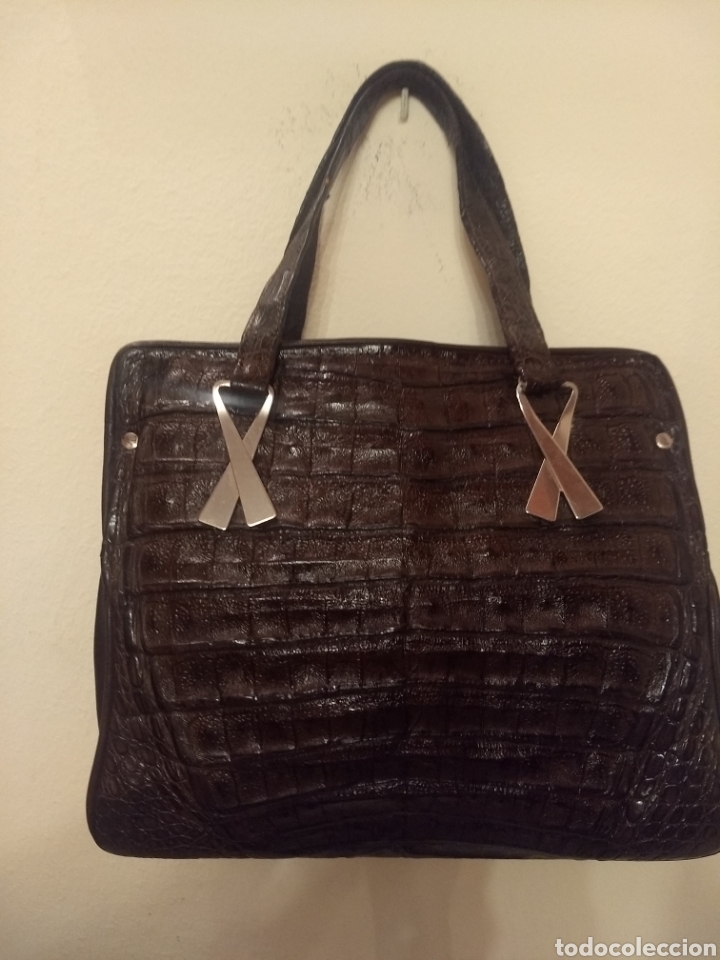 Antig&uuml;edades: Bolso de piel gris&aacute;ceo - Foto 1