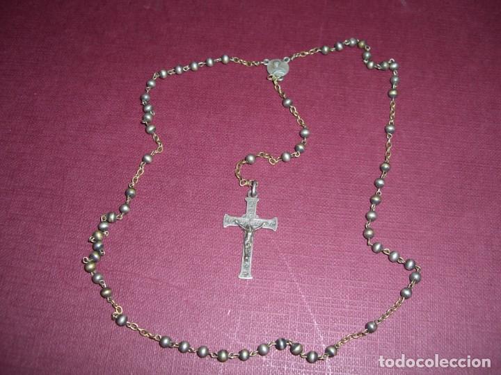Antig&uuml;edades: ROSARIO EN METAL PLATEADO - Foto 1