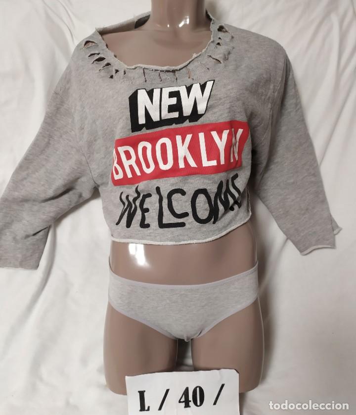 Antig&uuml;edades: Sudadera gris new brooklyin welcome rap pull bear Talla L - Foto 1