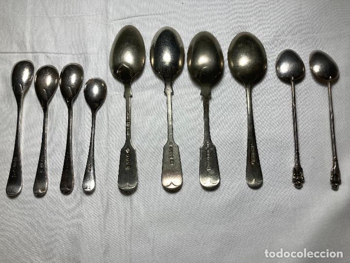 Antig&uuml;edades: 10 cucharas variadas ba&ntilde;adas en plata - Foto 3