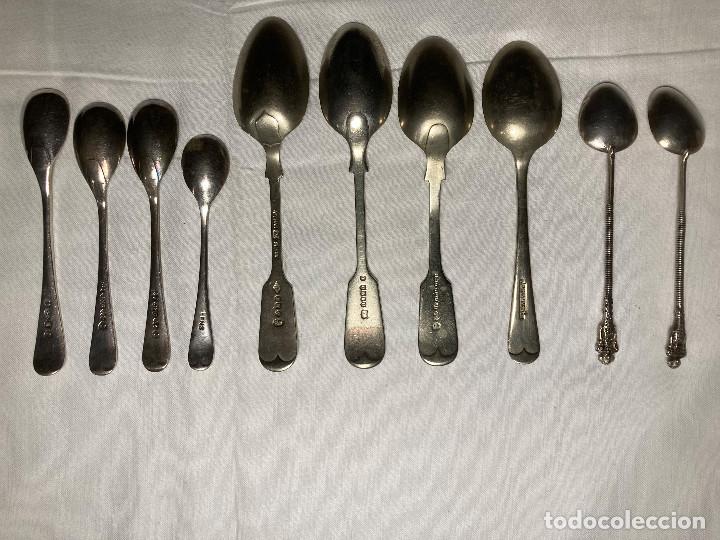 Antig&uuml;edades: 10 cucharas variadas ba&ntilde;adas en plata - Foto 4