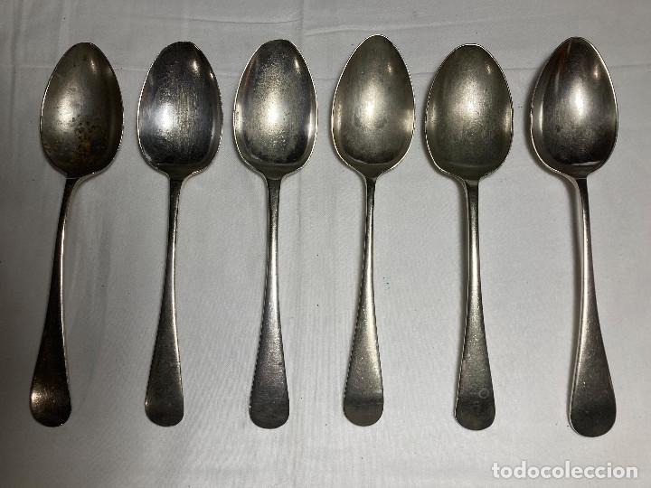 Antig&uuml;edades: 6 cucharas de servir ba&ntilde;adas en plata EPNS - Foto 1