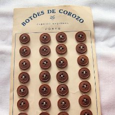 Antigüedades: CARTON 36 BOTONES ANTIGUO MARFIL VEGETAL NUEZ DE COROZO PORTUGAL