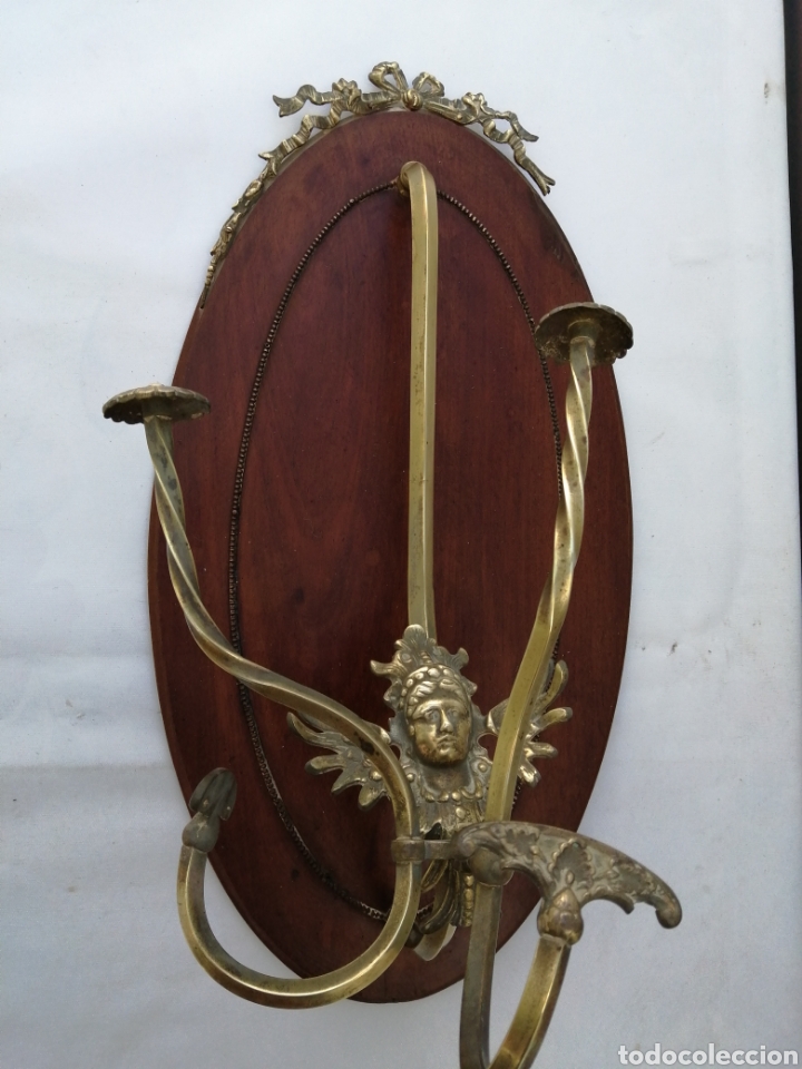 Antig&uuml;edades: Antiguo perchero bronce y roble siglo xix - Foto 2