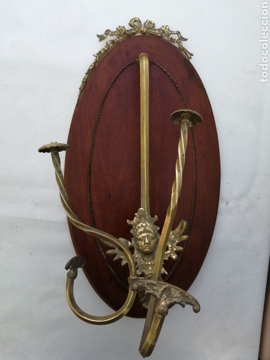 Antig&uuml;edades: Antiguo perchero bronce y roble siglo xix - Foto 4