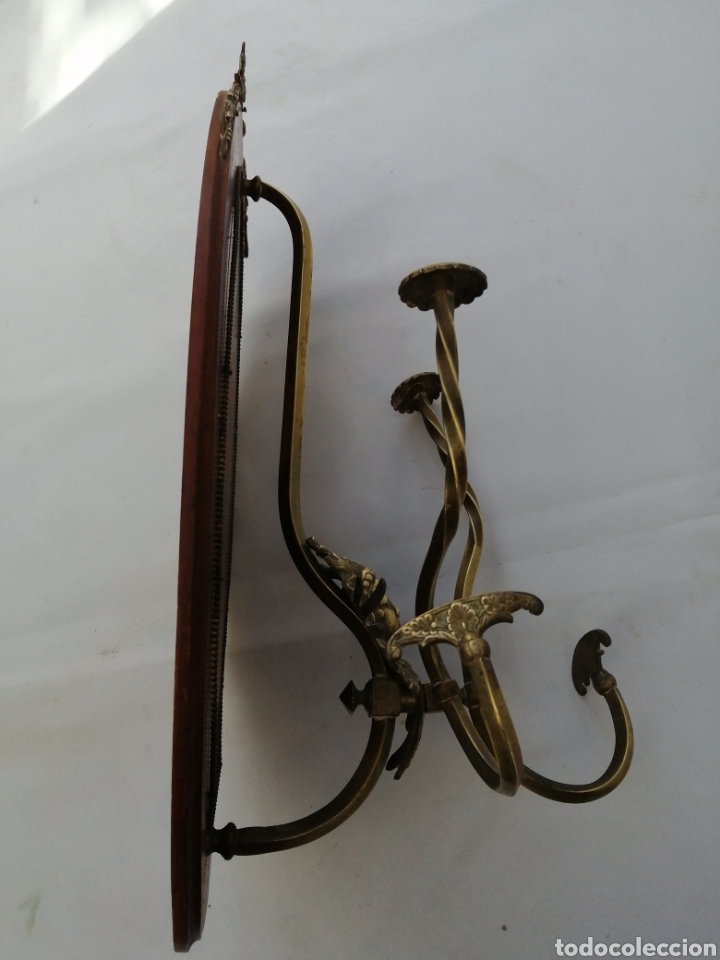 Antig&uuml;edades: Antiguo perchero bronce y roble siglo xix - Foto 7