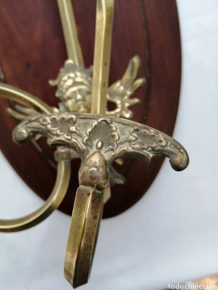 Antig&uuml;edades: Antiguo perchero bronce y roble siglo xix - Foto 8