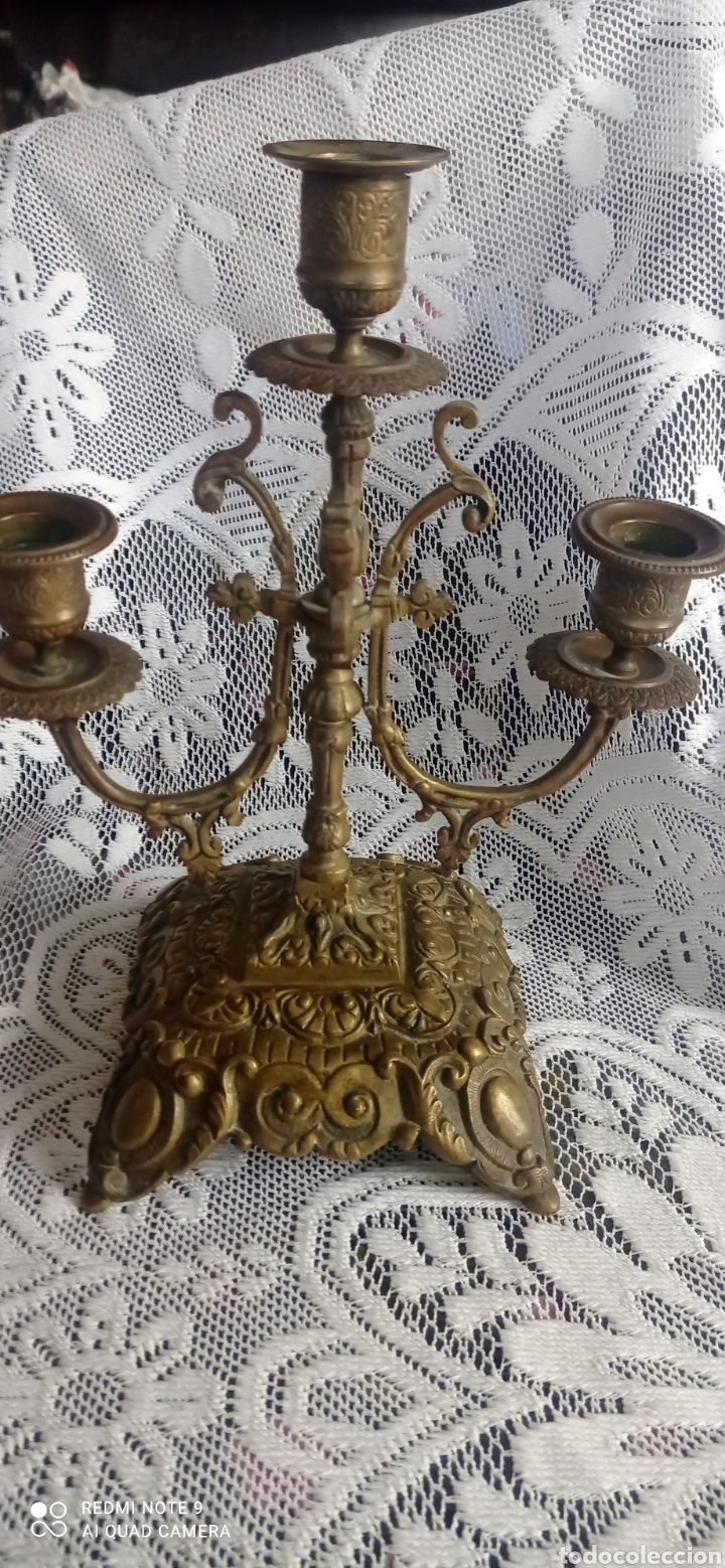 Antig&uuml;edades: CANDELABRO DE TRES VELAS BRONCE S XIX - Foto 3
