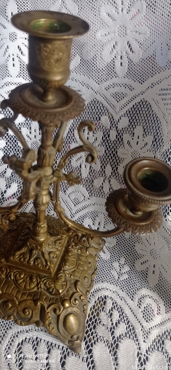Antig&uuml;edades: CANDELABRO DE TRES VELAS BRONCE S XIX - Foto 4