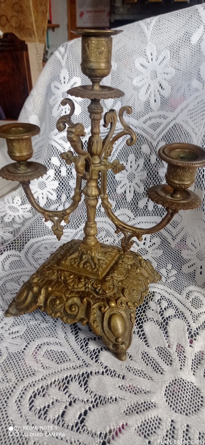 Antig&uuml;edades: CANDELABRO DE TRES VELAS BRONCE S XIX - Foto 6