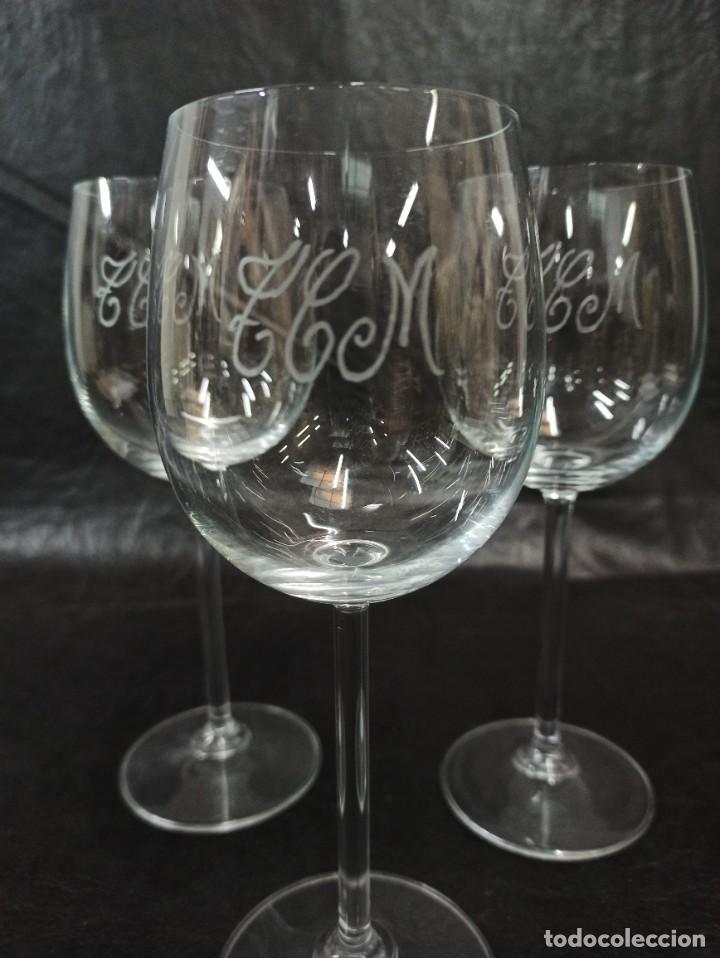 Antig&uuml;edades: Conjunto de 3 copas de cristal tallado C39 - Foto 2