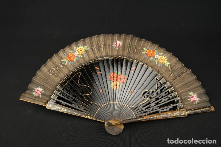 Antig&uuml;edades: Antiguo Abanico de Madera Lacada - Foto 6