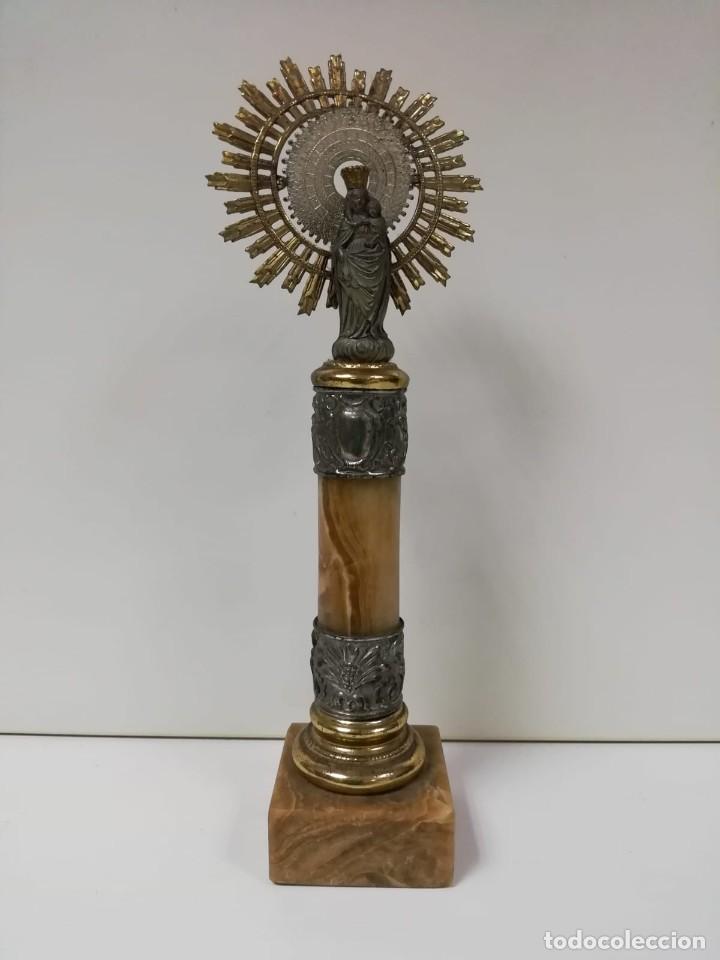 Antig&uuml;edades: VIRGEN DEL PILAR PIE Y BASE M&Aacute;RMOL 19 CM - Foto 1