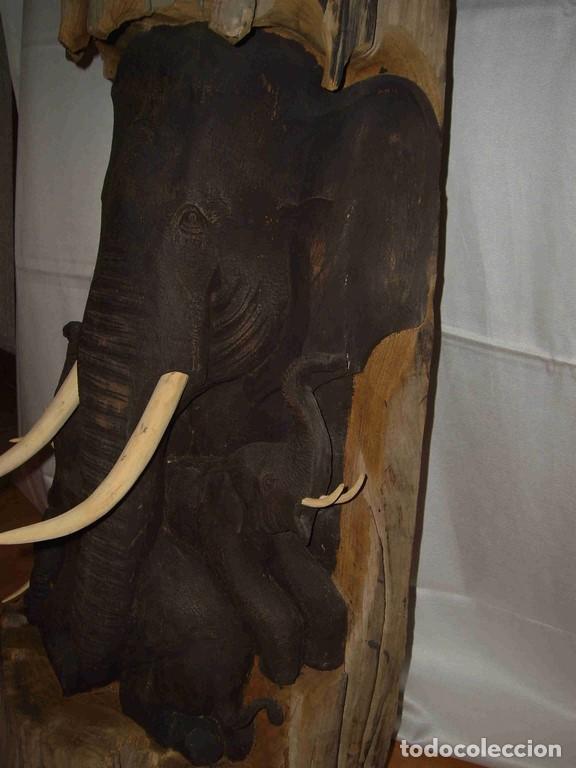 Antig&uuml;edades: TRONCO MADERA 5 ELEFANTES GRANDE - Foto 3