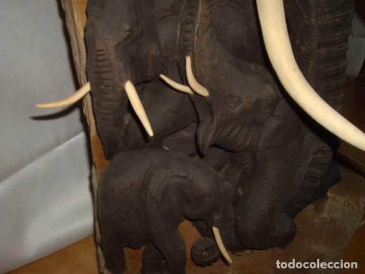 Antig&uuml;edades: TRONCO MADERA 5 ELEFANTES GRANDE - Foto 6