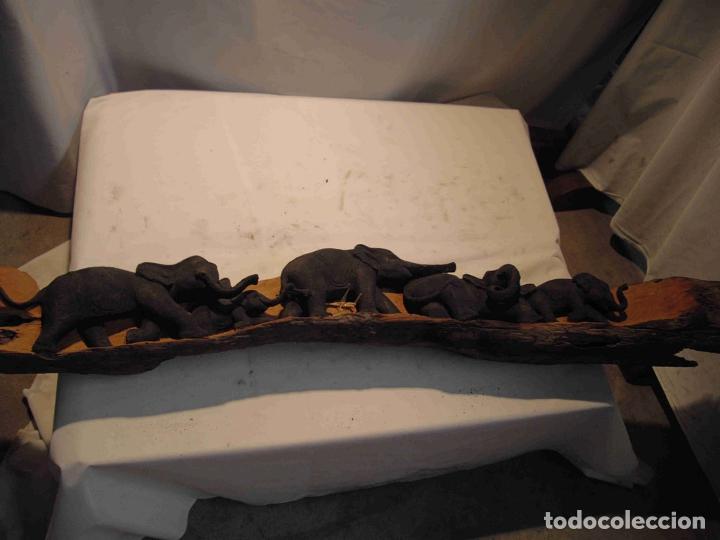 Antig&uuml;edades: TALLA TRONCO 5 ELEFANTES 160 cm - Foto 1