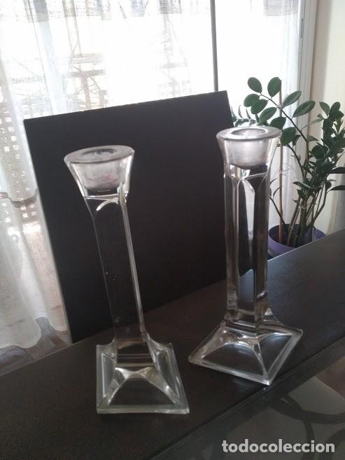 Antiques: juego de cabdelabros de cristal