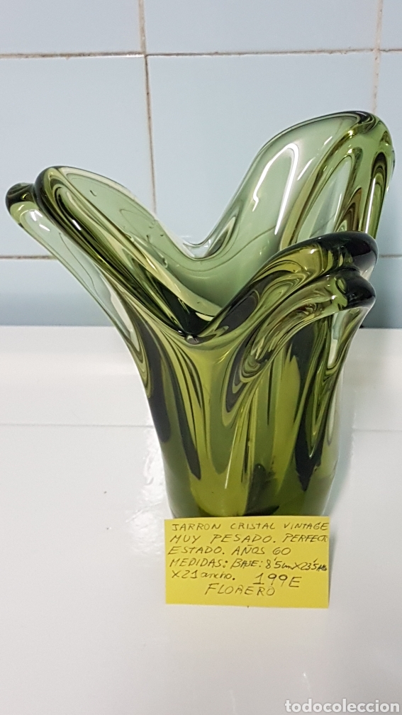 Antig&uuml;edades: Jarr&oacute;n florero cristal verde - Foto 7