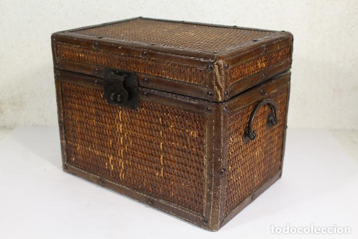 Antig&uuml;edades: CAJA BAMBU MIMBRE SEMIPIEL - Foto 8