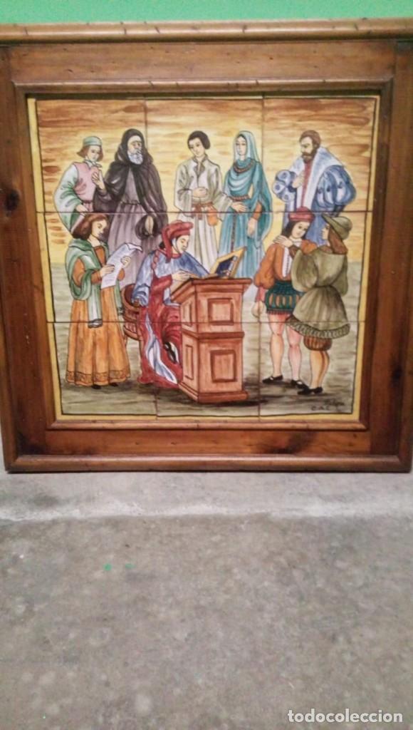Antig&uuml;edades: CUADRO AZULEJOS PINTADO A MANO - Foto 1
