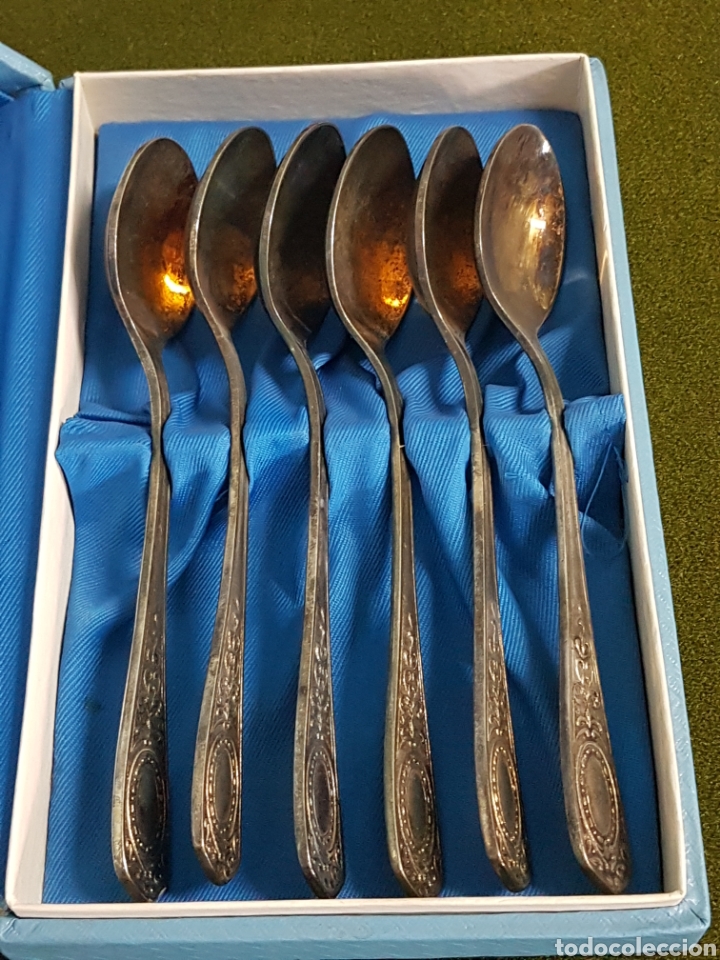 Antig&uuml;edades: 6 CUCHARILLAS PLATA POSTRE CON ESTUCHE - Foto 3