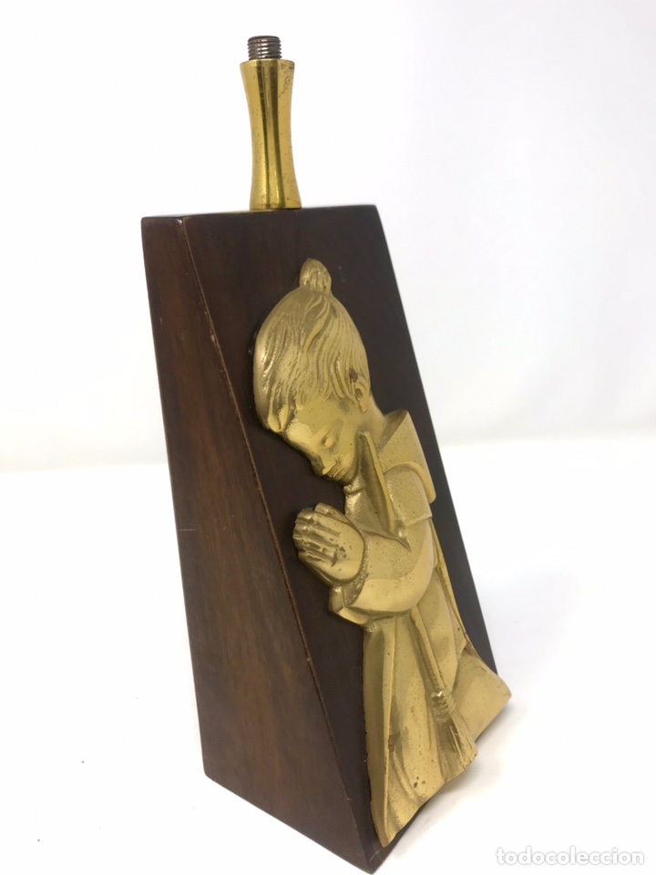 Antig&uuml;edades: Pie de l&aacute;mpara madera y bronce - Foto 2