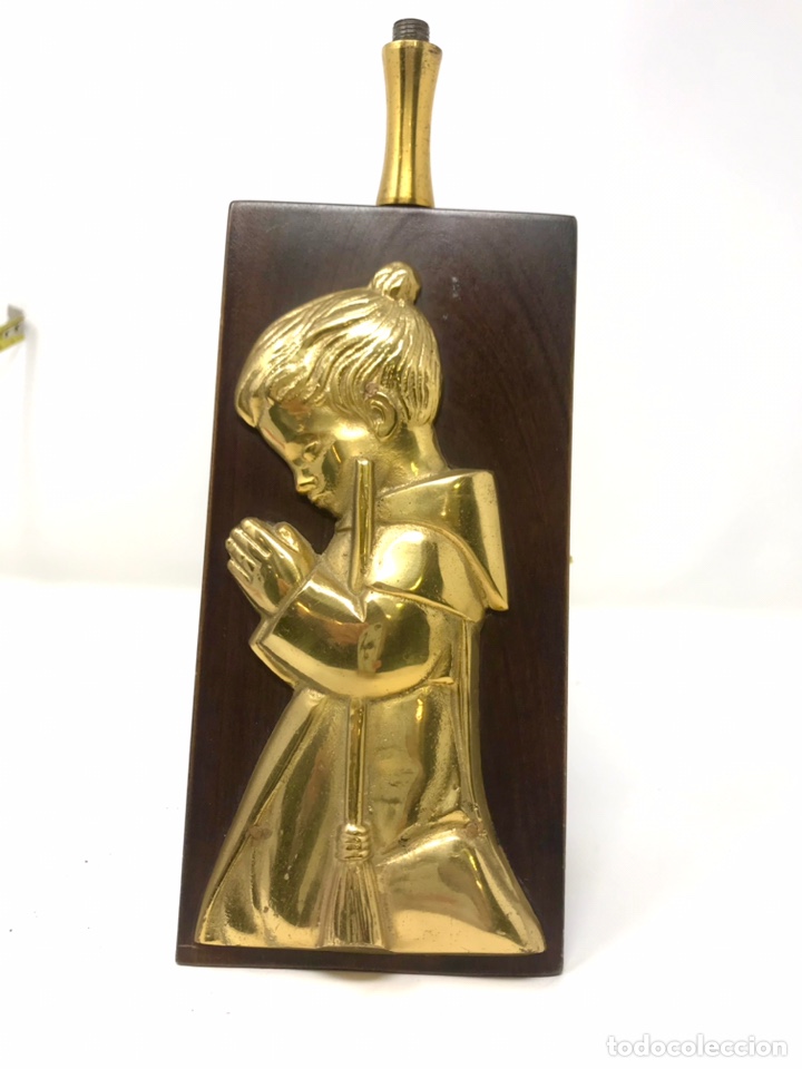 Antig&uuml;edades: Pie de l&aacute;mpara madera y bronce - Foto 1