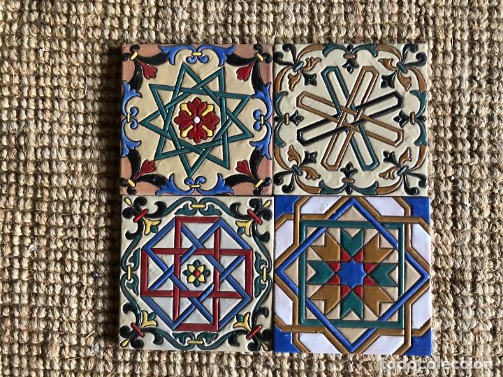 Antig&uuml;edades: CUATRO AZULEJOS CUERDA SECA - Foto 1