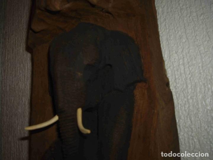 Antig&uuml;edades: PANEL MADERA 2 ELEFANTES PEQUE&Ntilde;O - Foto 5