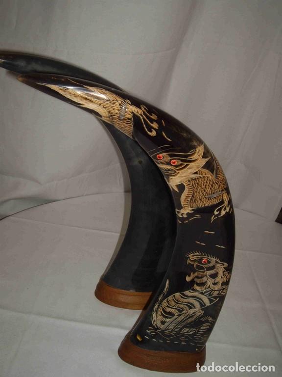 Antig&uuml;edades: PAREJA ASTAS TALLADAS 38CM - Foto 4